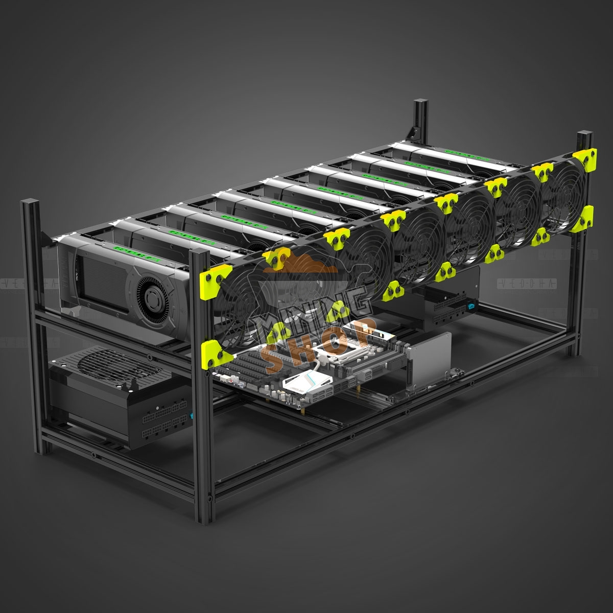 VEDDHA V4C V4 Classic 8-12 GPU Stackable Aluminum Rig Case - Open Air Mining Frame - veddha v3c 8 gpu stackable rig case aluminum open air mining frame @ 4 - Mining Shop