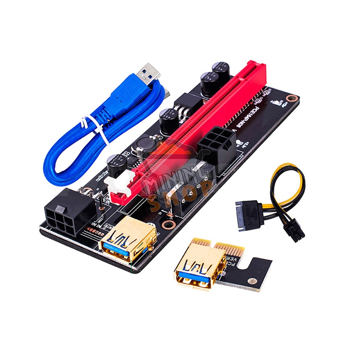 VER009S Plus PCI-E Riser Express Adapter Card (1X to 16X) Mining Riser Adapter Card - ver009s pci e riser express cable x1 to x16 dual 6 pin power supply with led graphics extension mining riser adapter card  60cm usb 30 cable @ 2 - Mining Shop